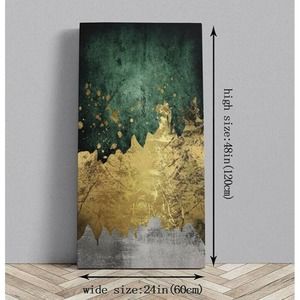 Abstract Green Gold Modern Canvas Painting Art  48” Length 24” Width